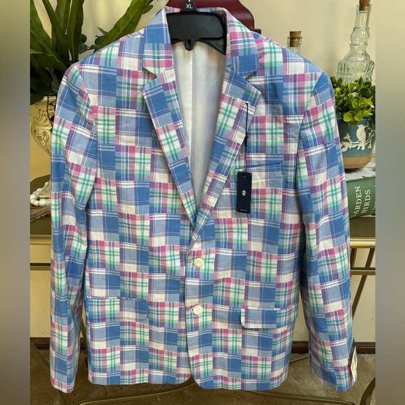 IZOD BOYS YOUTH PASTEL BLUE AND PINK PREPPY SPRING SPORTS COAT BLAZER SZ 16 - Picture 1 of 9